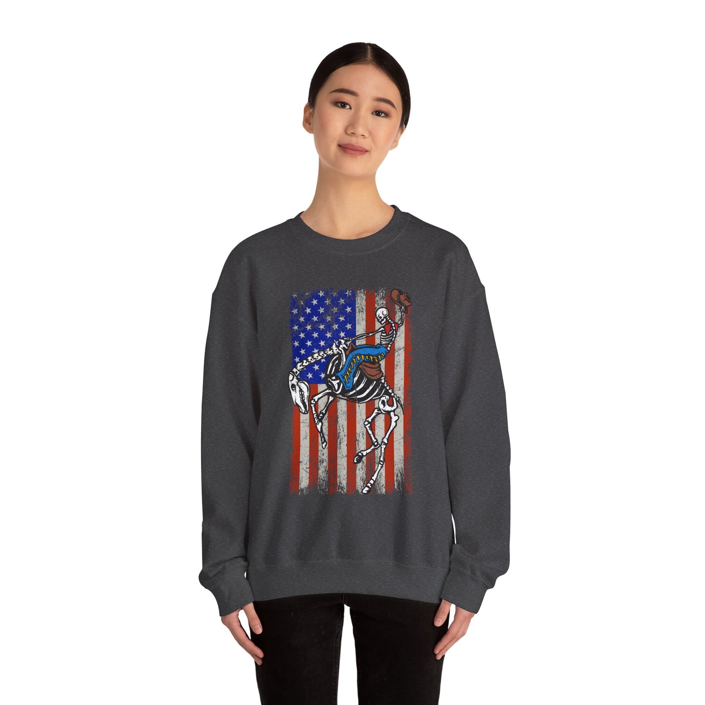 US Flag Skeleton Cowboy Sweatshirt – Western Horse Rodeo Country Pullover