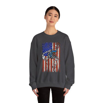 US Flag Skeleton Cowboy Sweatshirt – Western Horse Rodeo Country Pullover