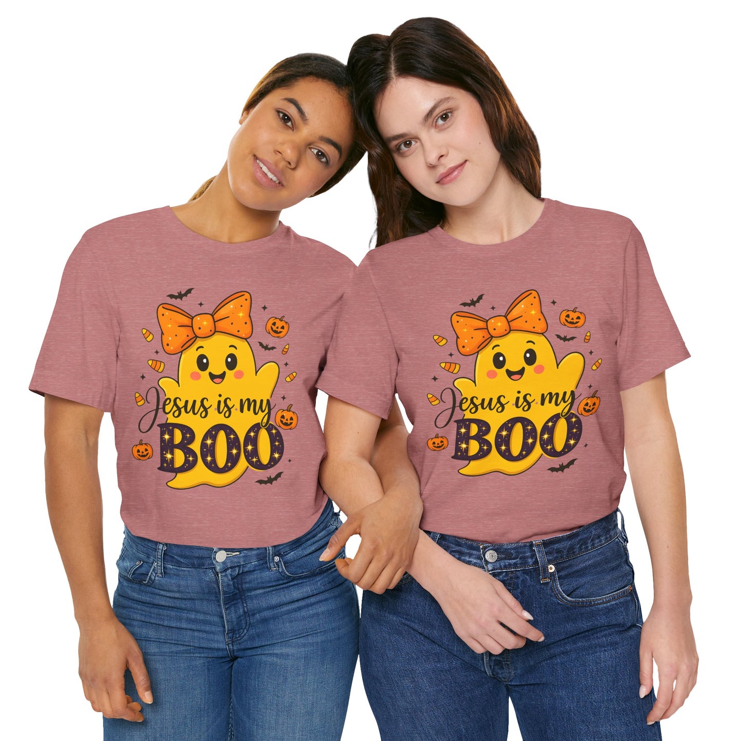 Jesus Is My Boo Shirt – Cute Christian Ghost with Bow Halloween Faith Tee