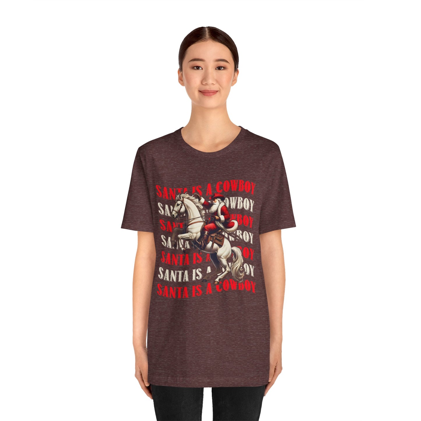 Santa Is a Cowboy Shirt – Western Christmas Tee, Texas Horseback Santa Claus