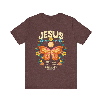 Jesus Butterfly Wildflower Shirt – John 14:6 Scripture Floral Christian Tee