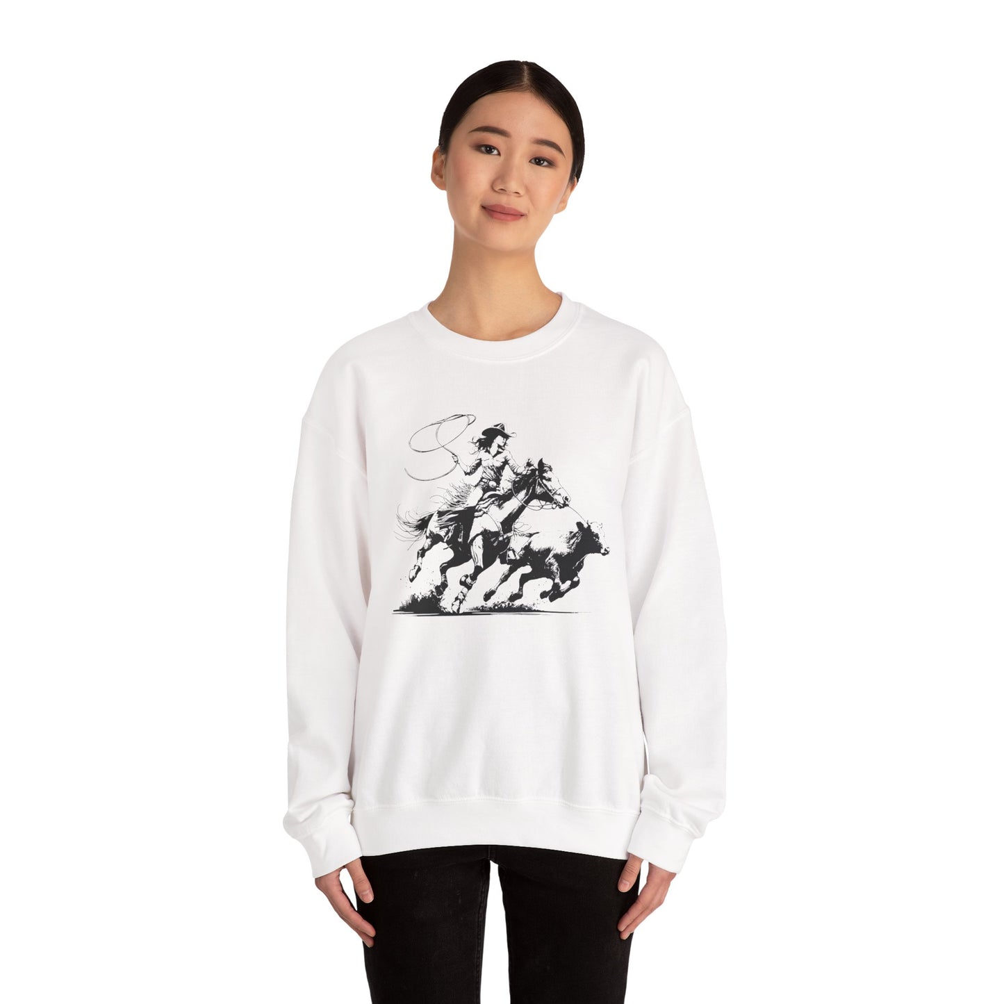 Cowgirl Roping Calf Sweatshirt – Western Horse Rodeo Racing Farm Pullover