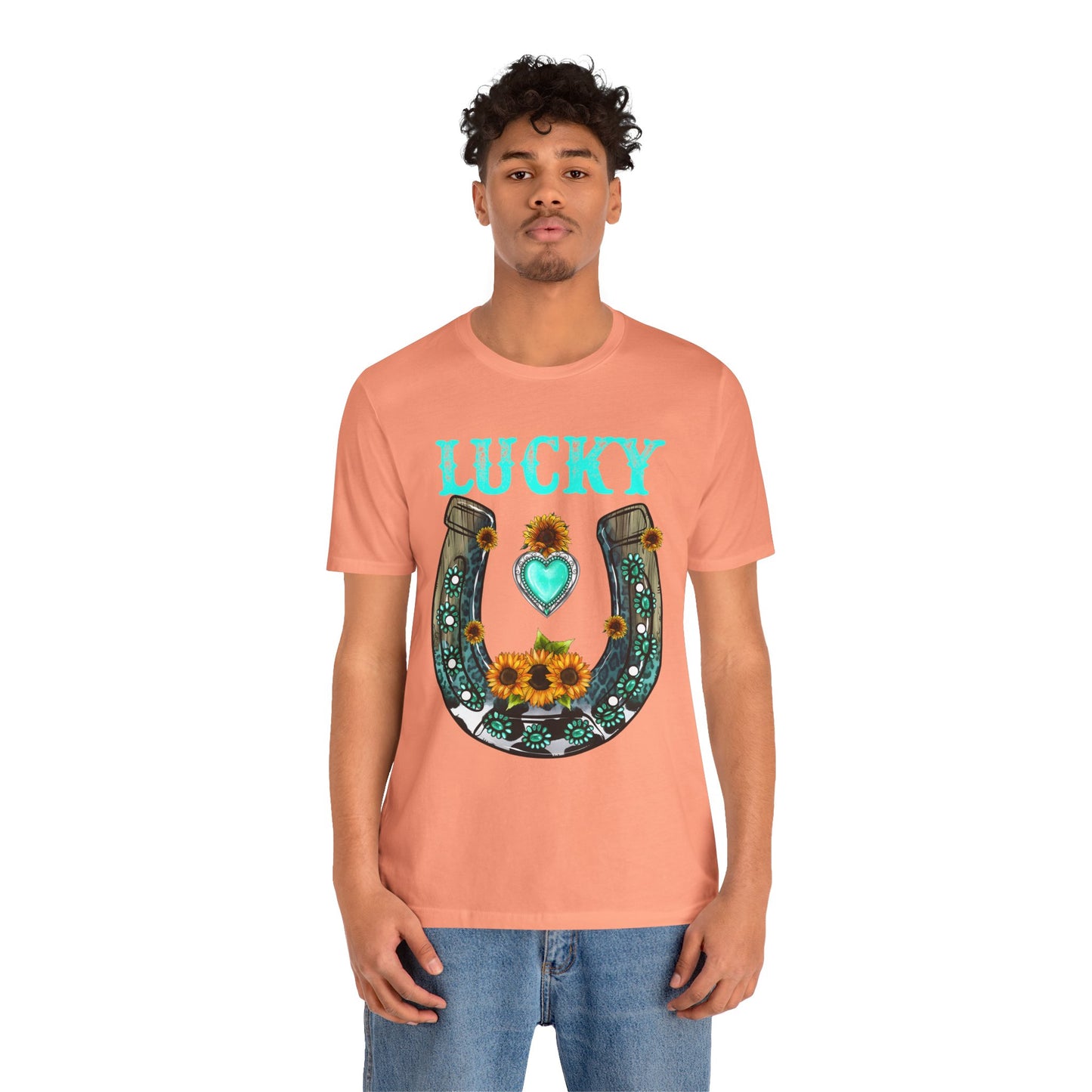 Horse Shoe Lucky Shirt – Western Turquoise Gemstone Texas Sunflowers Tee