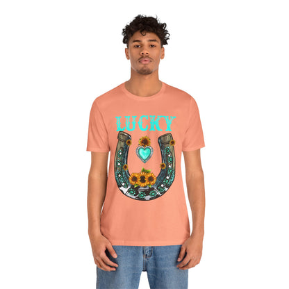 Horse Shoe Lucky Shirt – Western Turquoise Gemstone Texas Sunflowers Tee