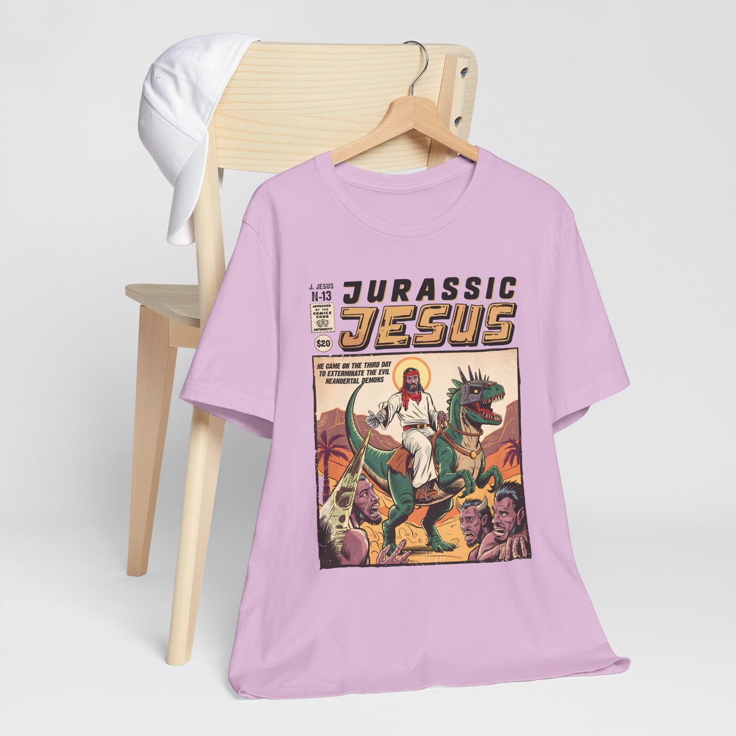 Jurassic Jesus Shirt – Dino-Riding Savior Comic Book Christian Tee