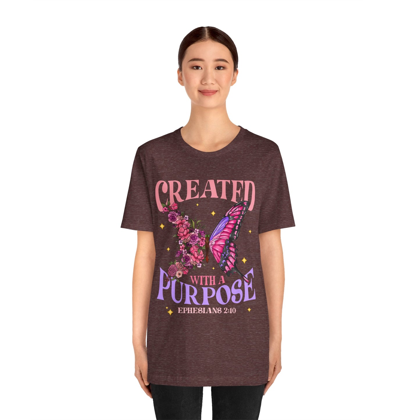 Created With a Purpose Shirt – Christian Butterfly Floral Inspirational Faith Tee