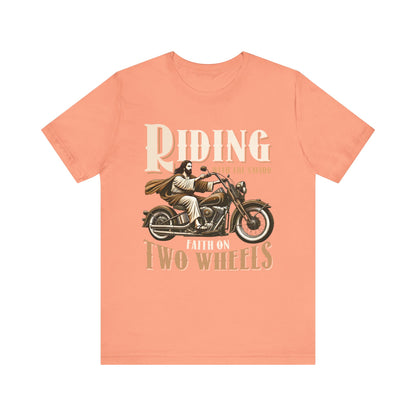 Riding With the Savior Shirt – Christian Biker Motorcycle Faith Graphic Tee