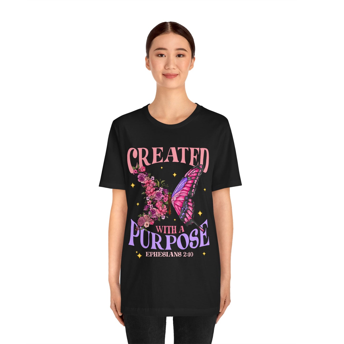 Created With a Purpose Shirt – Christian Butterfly Floral Inspirational Faith Tee