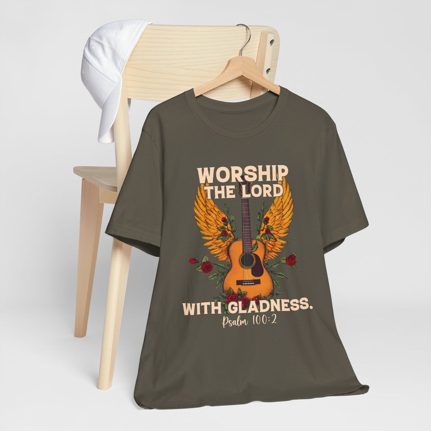 Retro Worship the Lord with Gladness Shirt – Psalm 100:2 Guitar Christian Tee