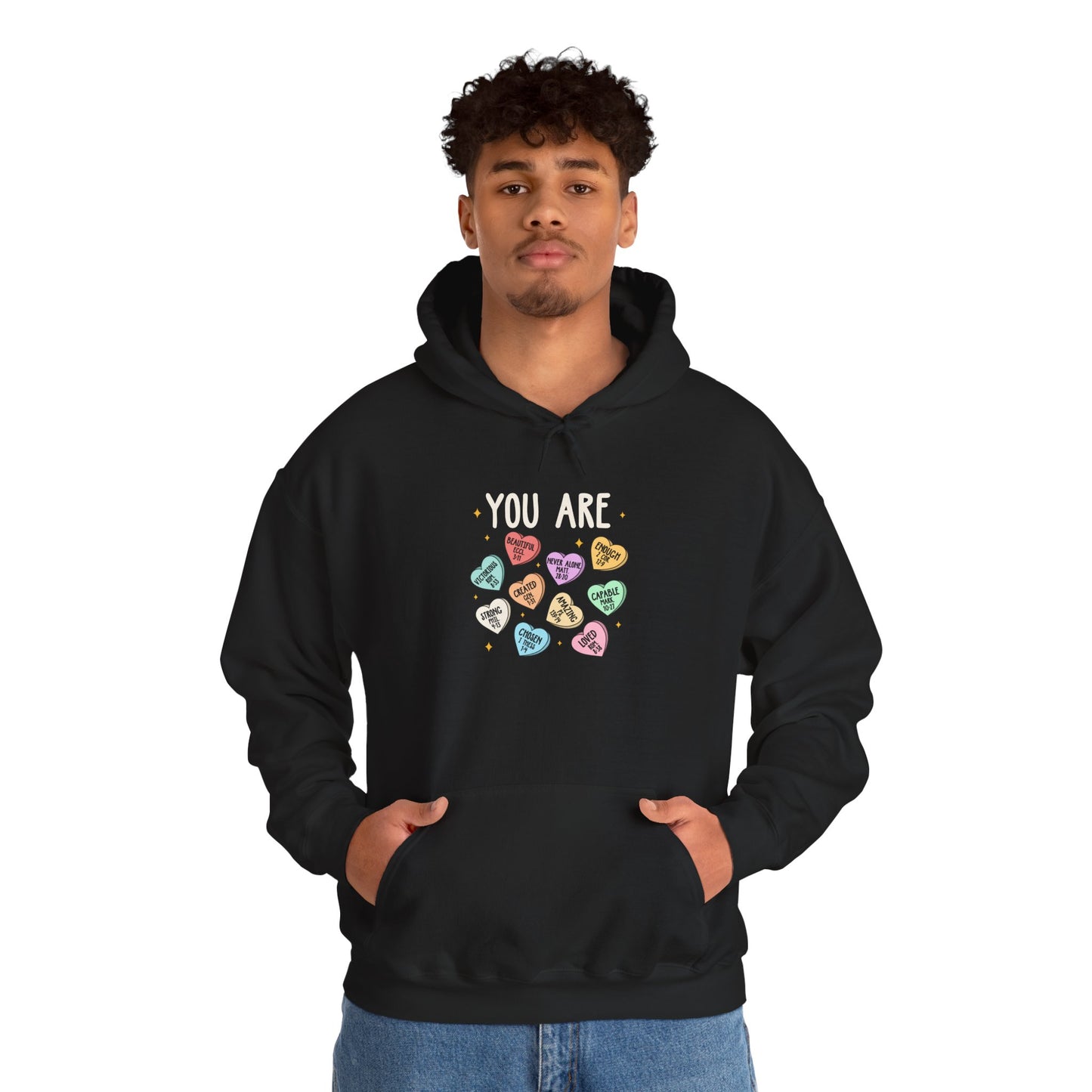You Are Christian Hoodie – Bible Verse Conversation Heart Faith Pullover