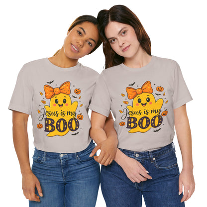Jesus Is My Boo Shirt – Cute Christian Ghost with Bow Halloween Faith Tee