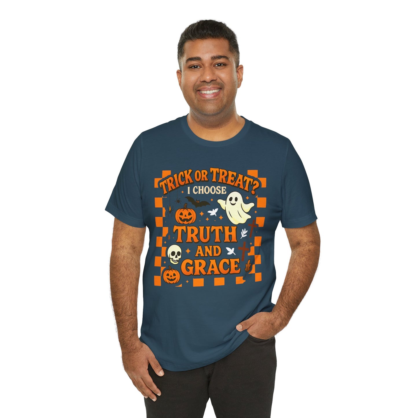 Trick or Treat I Choose Truth and Grace Shirt – Christian Halloween Faith Tee