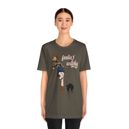 Feeling Witchy Shirt – Vintage Pin-Up Girl & Black Cat Halloween Tee