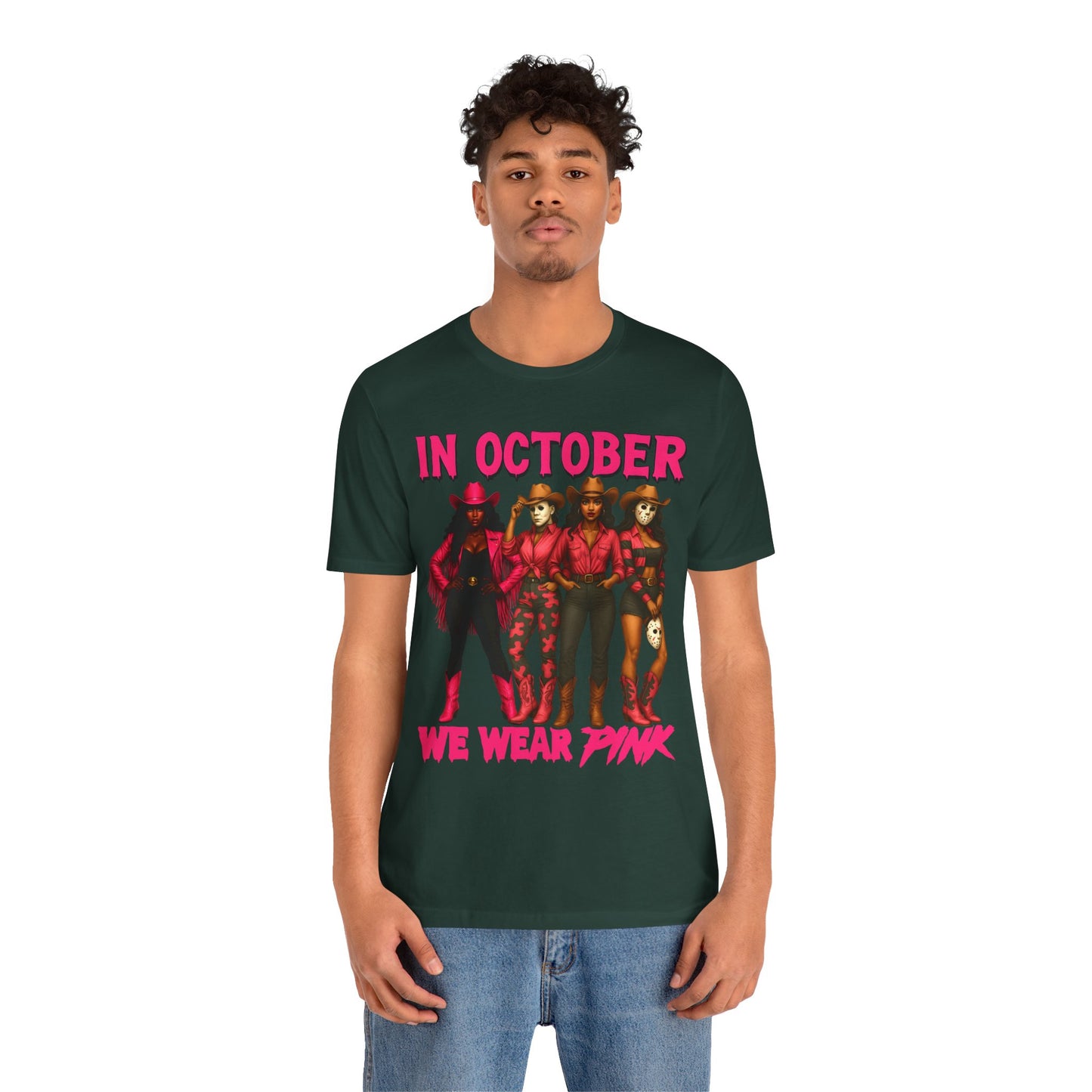 In October We Wear Pink Shirt – Western Cowgirl Squad Halloween Awareness Tee