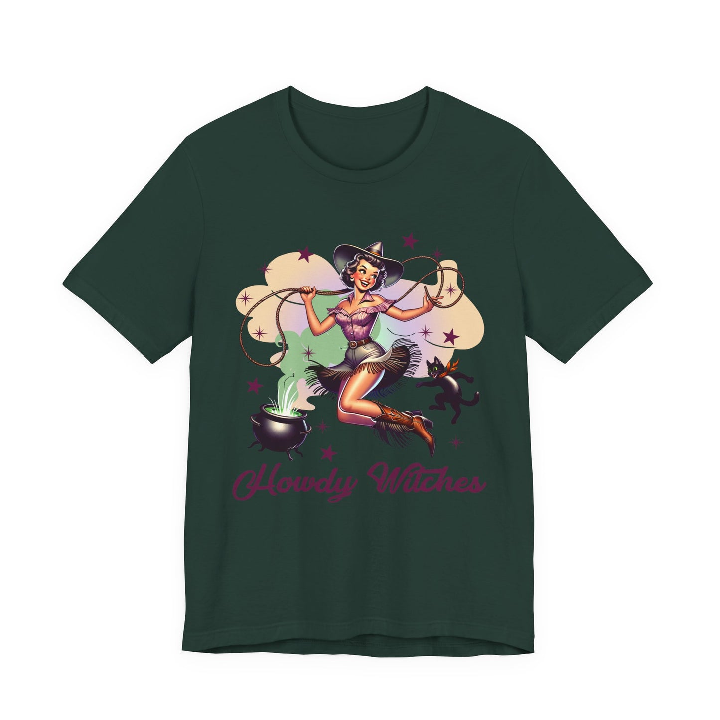 Howdy Witches Cowgirl Halloween Rodeo Western Black Cat T-Shirt