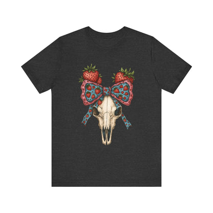 Retro Strawberry Cow Skull Shirt – Western Coquette Summer Vibes Tee