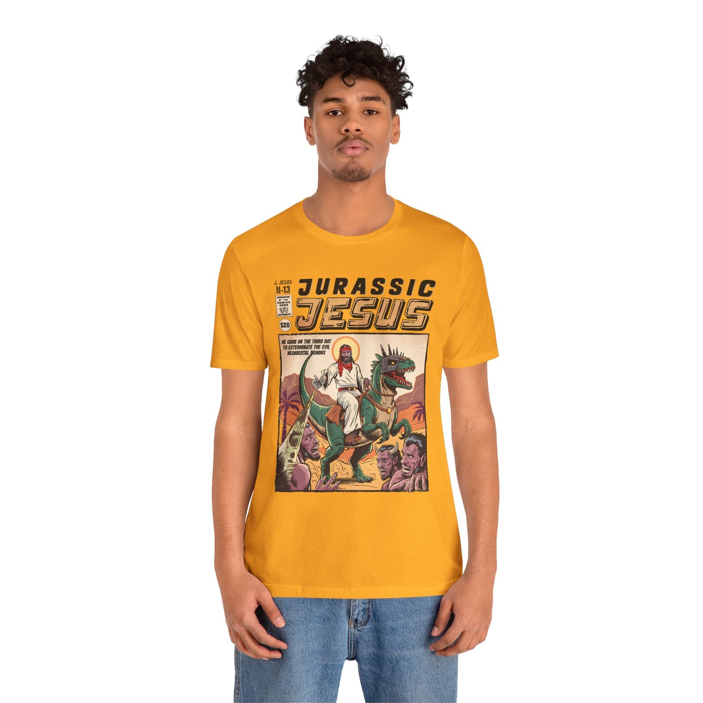 Jurassic Jesus Shirt – Dino-Riding Savior Comic Book Christian Tee
