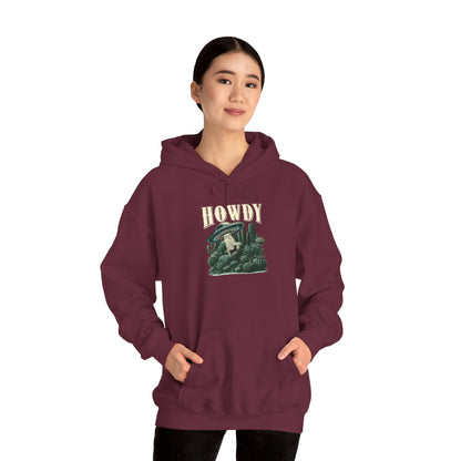 Howdy Cow Abduction Hoodie – Western UFO Rodeo Cactus Desert Texas Pullover