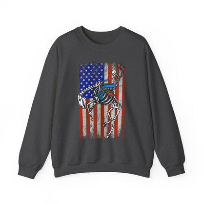 US Flag Skeleton Cowboy Sweatshirt – Western Horse Rodeo Country Pullover