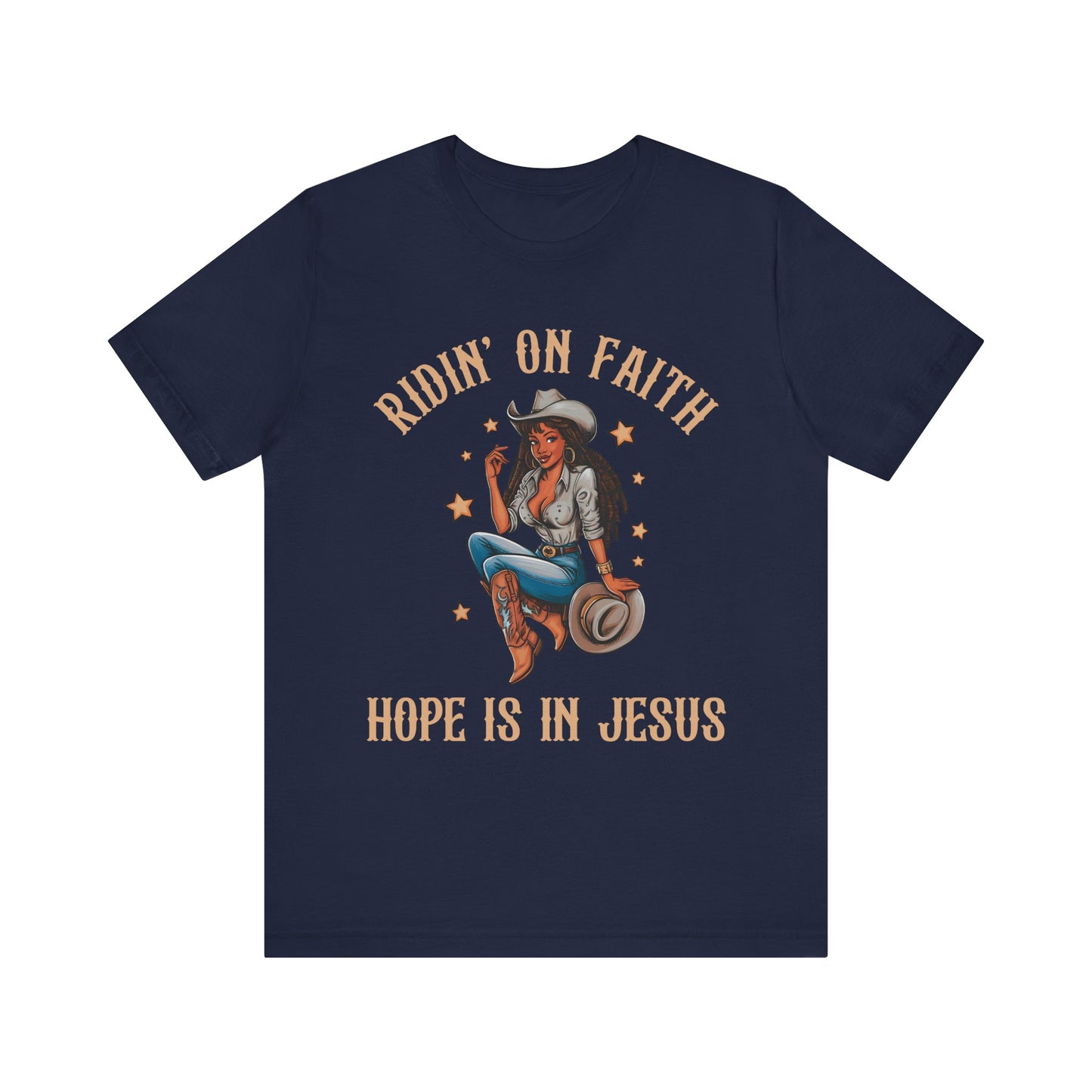 Ridin’ On Faith Cowgirl Shirt – Black Christian Western Jesus Tee