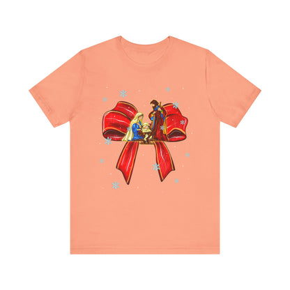 Nativity Scene Christmas Shirt – Coquette Bow Faith Holiday Pajama Tee