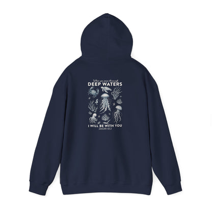 Deep Waters Hoodie – Isaiah 43:2 Christian Ocean Bible Verse Pullover