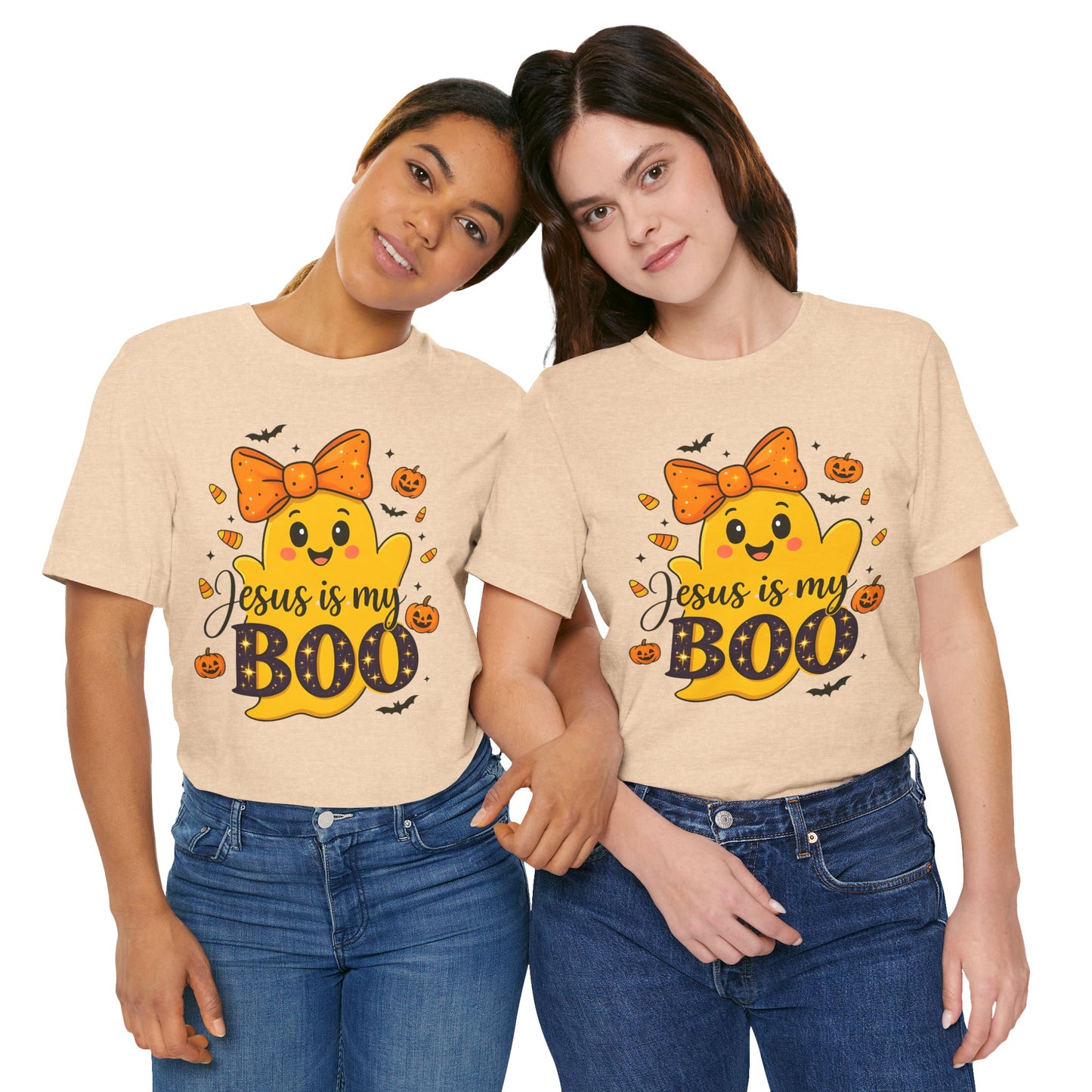 Jesus Is My Boo Shirt – Cute Christian Ghost with Bow Halloween Faith Tee