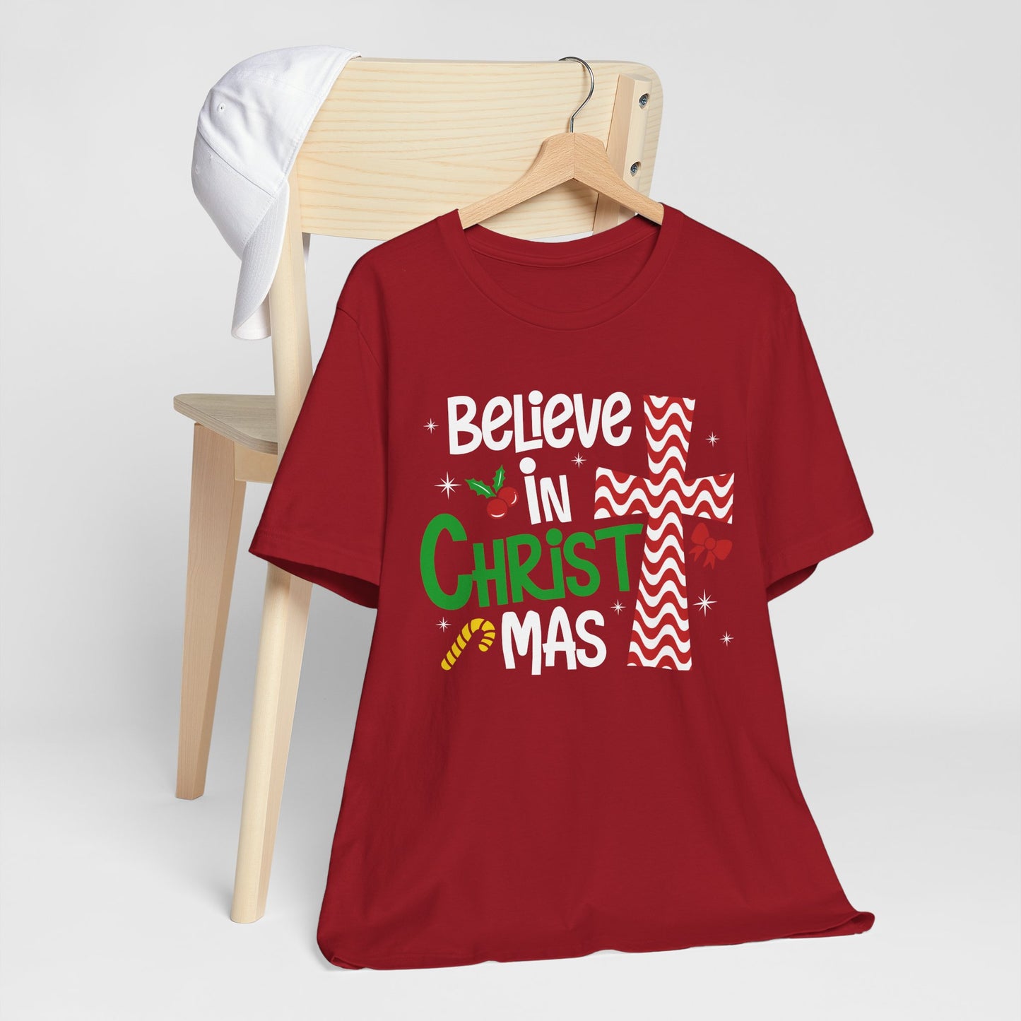 Believe in Christ Christmas Shirt – Christian Faith Jesus Cross Holiday Tee