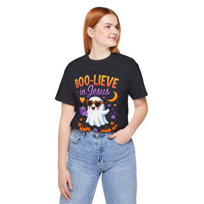 Boo-lieve in Jesus Shirt – Pastel Ghost Funny Christian Halloween Faith Tee