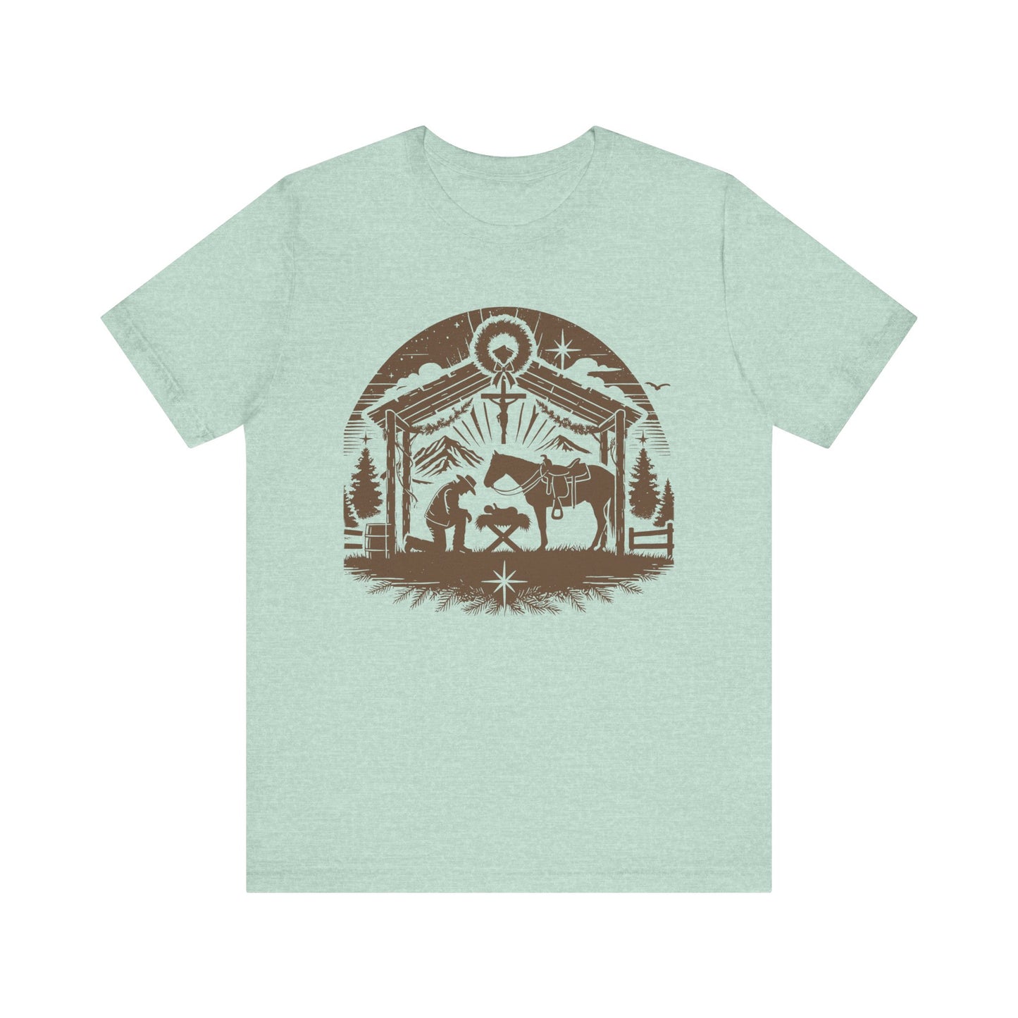 Praying Cowboy Christmas Shirt – Western Nativity Christian Holiday Tee