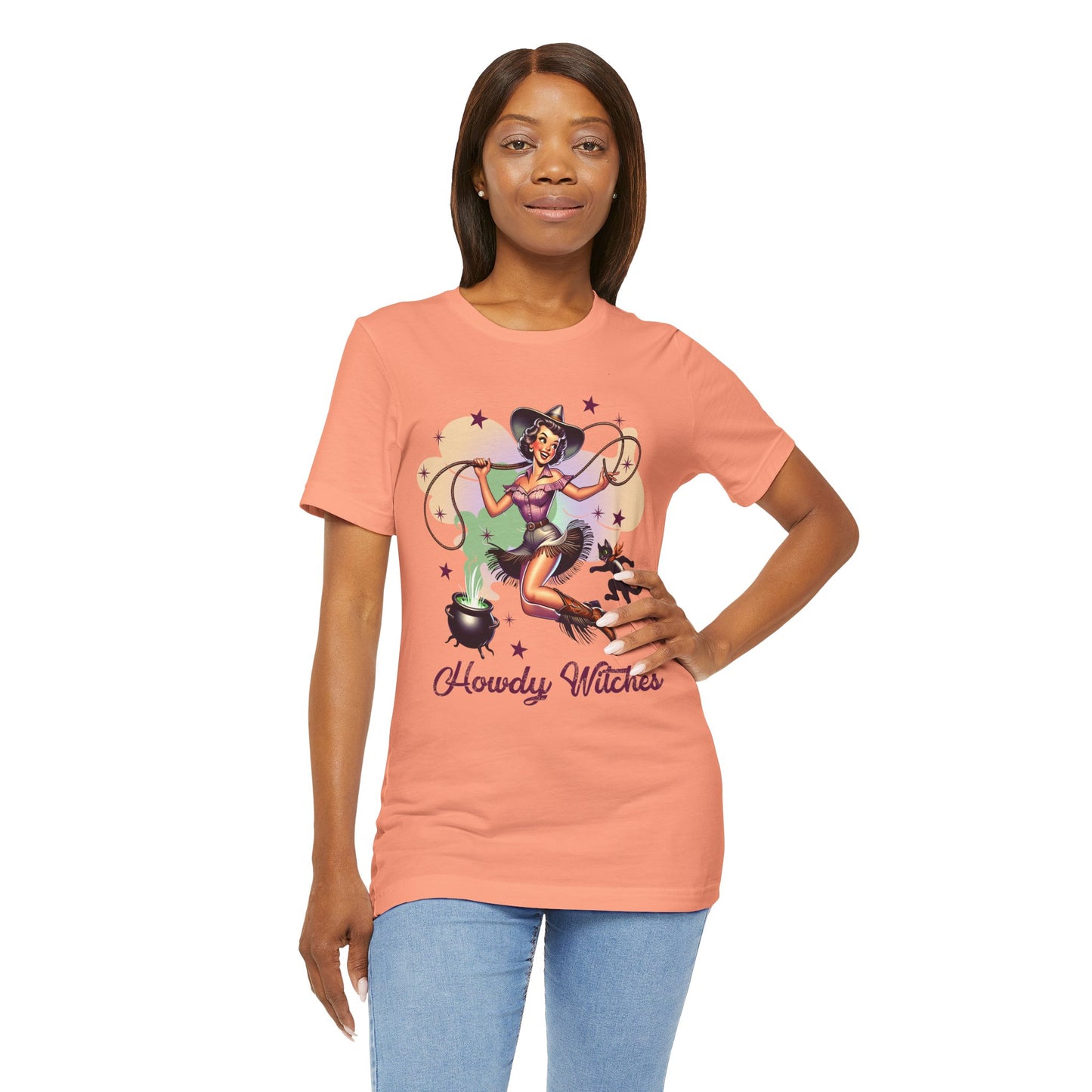 Howdy Witches Cowgirl Halloween Rodeo Western Black Cat T-Shirt