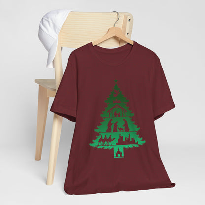 Nativity Christmas Tree Shirt – Christian Faith Holiday Pajama Top Tee