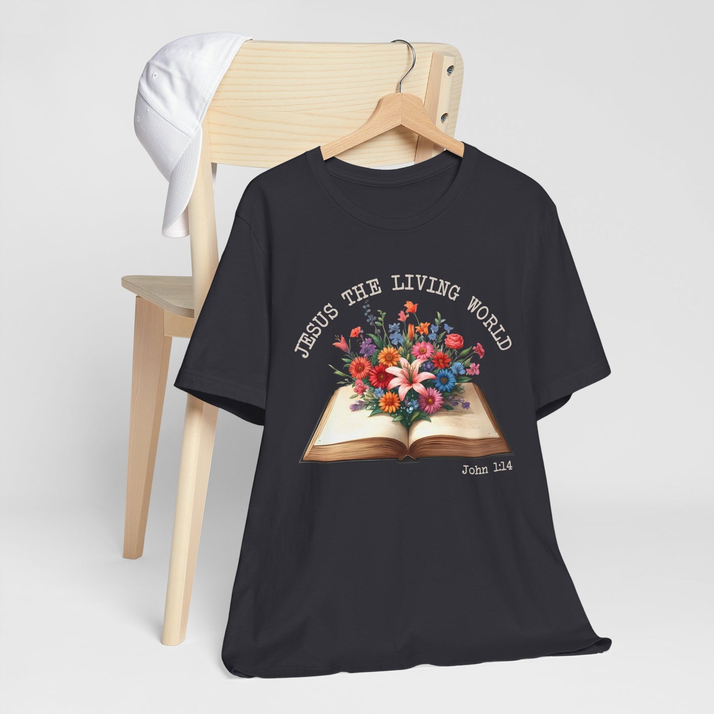 Jesus the Living Word Shirt – Christian Flower Bible Verse Book Lover Tee