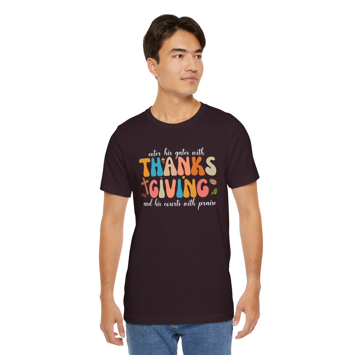 Enter His Gates with Thanksgiving Shirt – Christian Psalm 100:4 Autumn Faith Tee