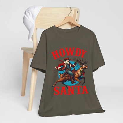 Howdy Santa Shirt – Funny Western Cowboy Riding Reindeer Christmas Rodeo Tee