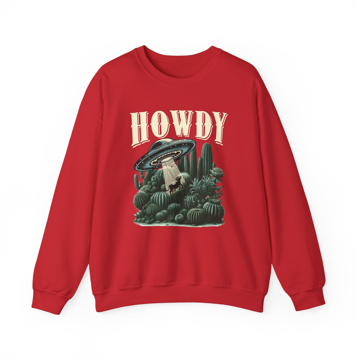 Howdy Cow Abduction Sweatshirt – Western UFO Rodeo Cactus Texas Pullover