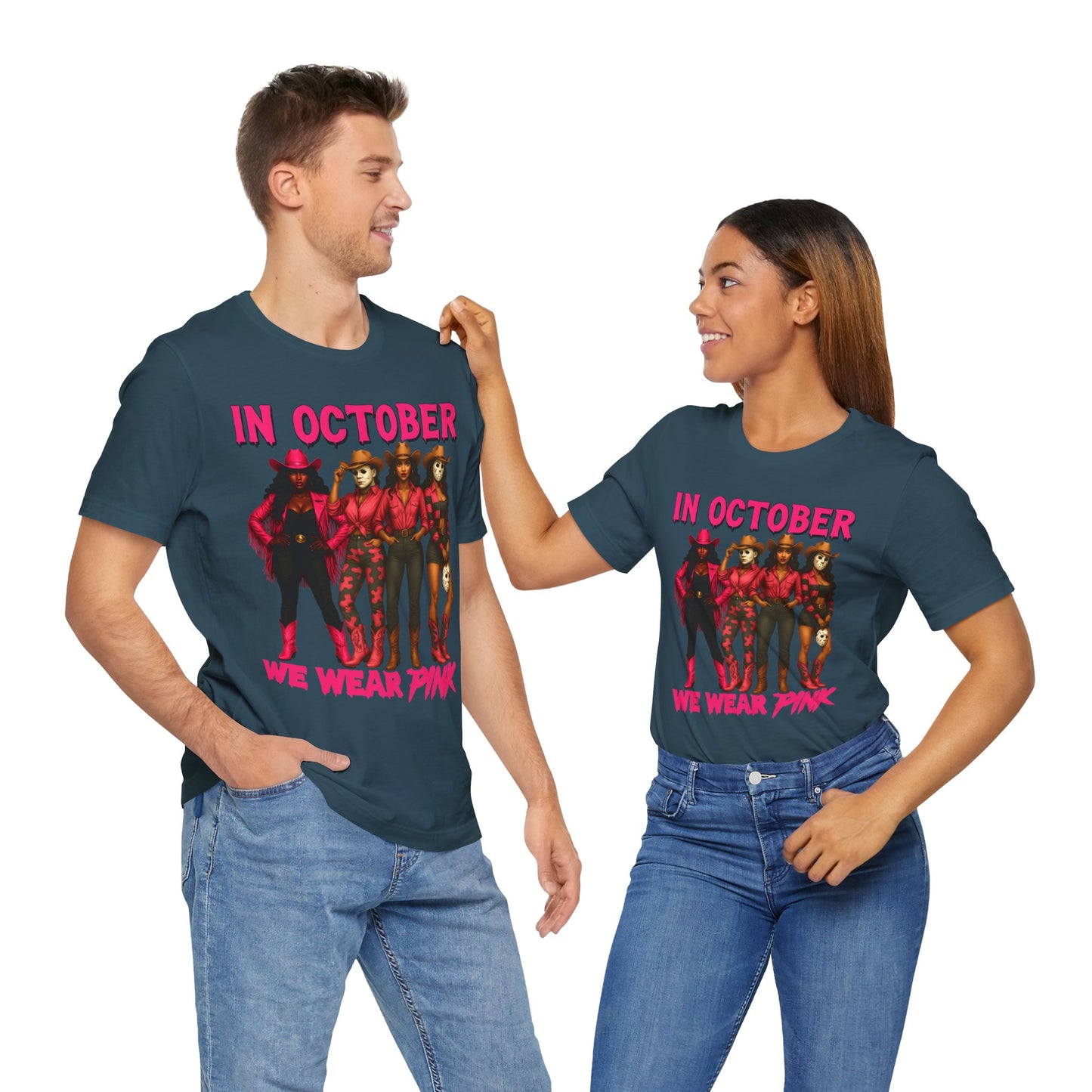 In October We Wear Pink Shirt – Western Cowgirl Squad Halloween Awareness Tee