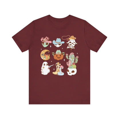 Western Halloween Cowboy Alien Rodeo Skull Spooky Ghost Kids T-Shirt
