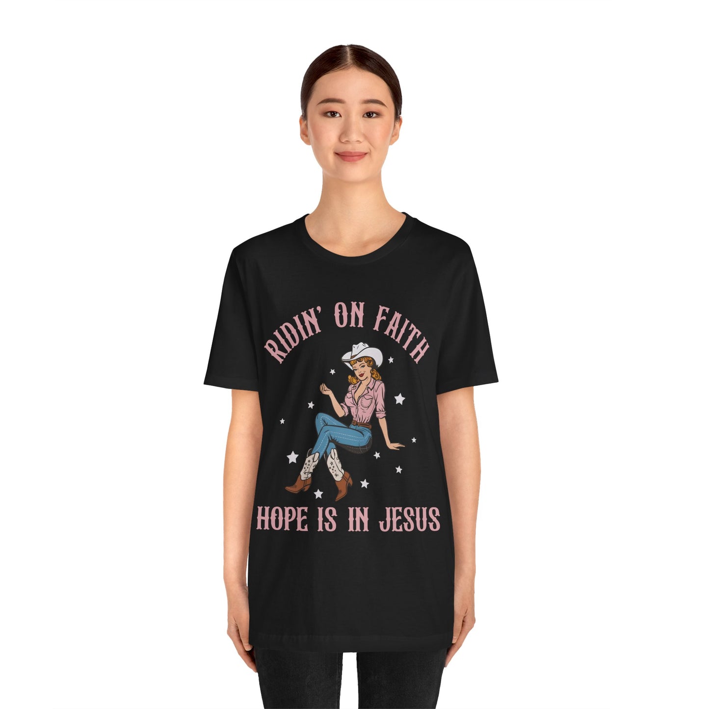 Ridin’ On Faith Shirt – Christian Cowgirl Rodeo Western Jesus Tee