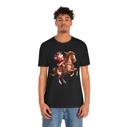 Cowboy Santa on Bucking Horse Shirt – Funny Western Rodeo Christmas Tee