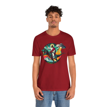 Jesus Riding Dinosaur Shirt – UFO Alien Cross Retro Christian God Tee