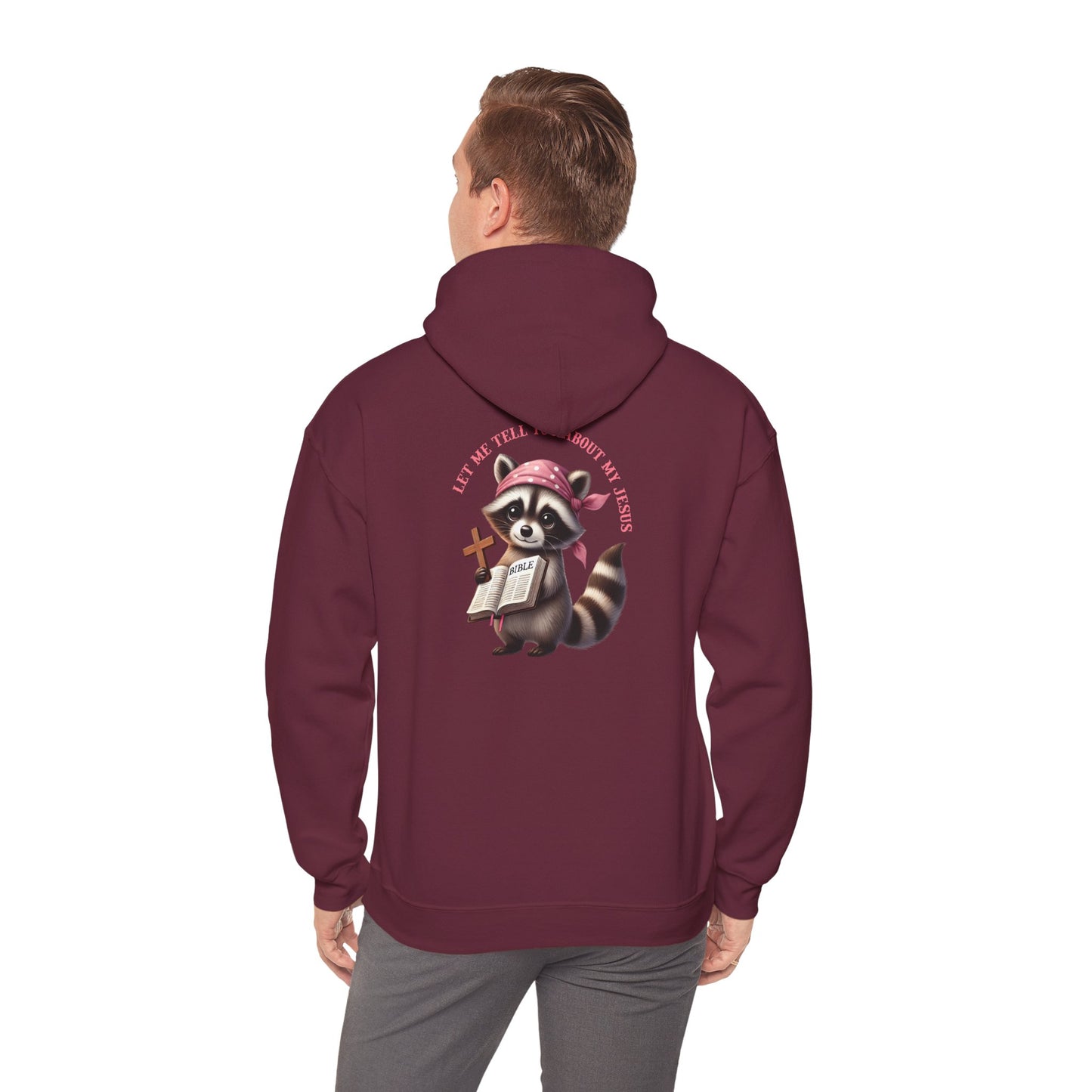 Let Me Tell You About My Jesus Hoodie – Cute Raccoon Bible Christian Pullover