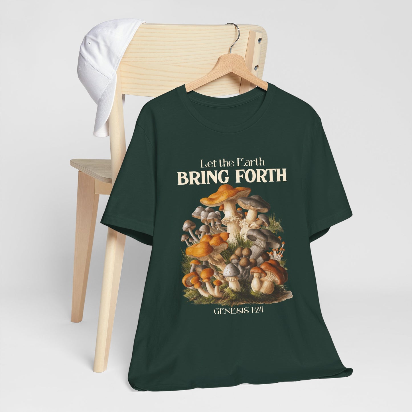 Let the Earth Bring Forth Shirt – Mushroom Christian Bible Verse Tee