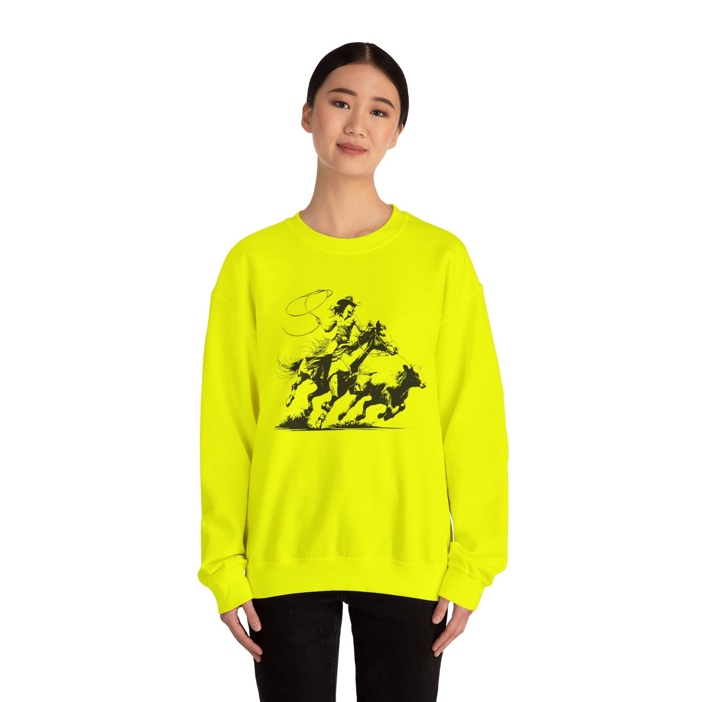 Cowgirl Roping Calf Sweatshirt – Western Horse Rodeo Racing Farm Pullover