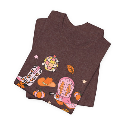 Boot Scootin Spooky Howdy Western Halloween Thanksgiving T-Shirt, Retro Cowgirl Fall Tee