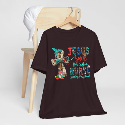Jesus Save I’m Just a Nurse Shirt – Christian Leopard Print Western Faith Nurse Tee