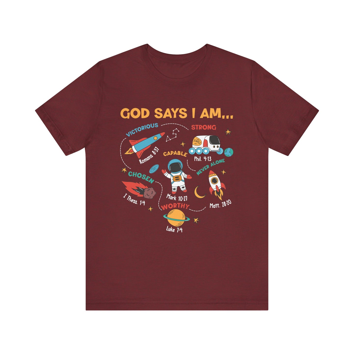 God Says I Am Kids Shirt – Christian Astronaut Space Galaxy Bible Affirmation Tee
