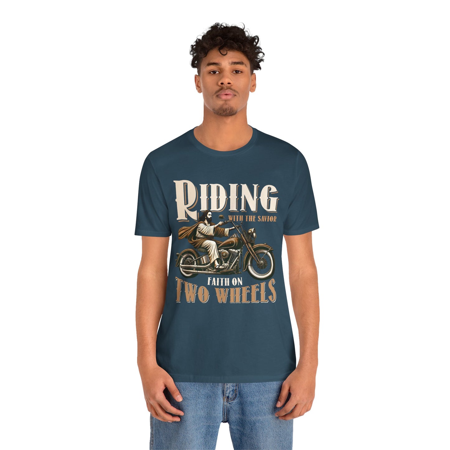 Riding With the Savior Shirt – Christian Biker Motorcycle Faith Graphic Tee