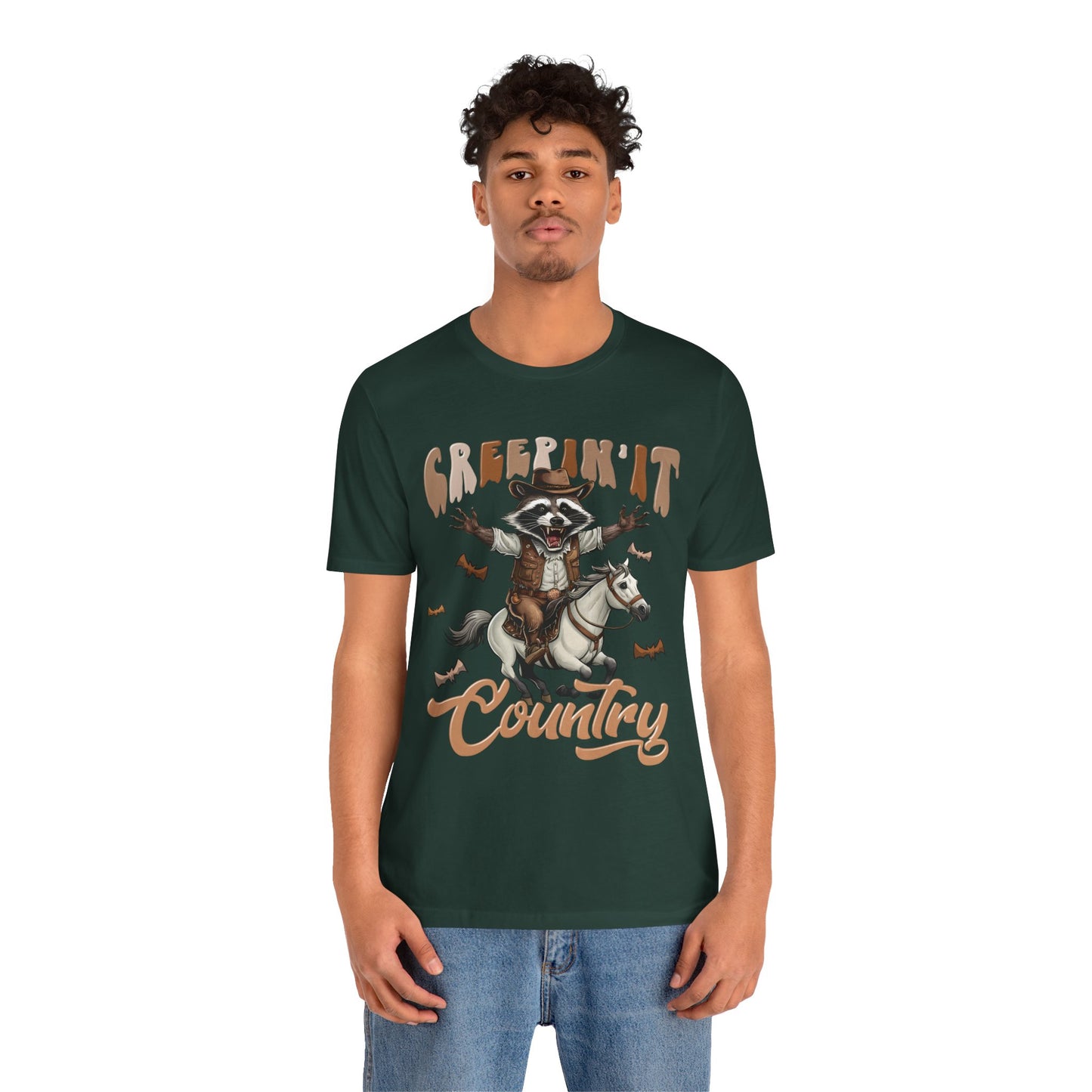Creepin It Country Creepy Raccoon Halloween Horse Ride Howdy T-Shirt