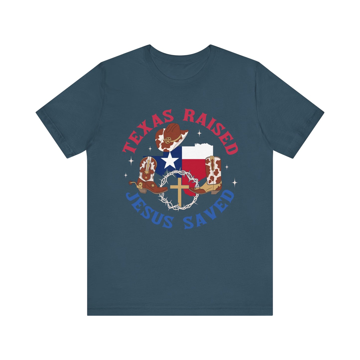 Southern Jesus Saved Shirt – Texas Raised Cowboy Christian Western Tee